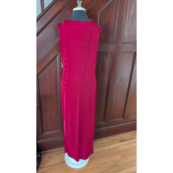 Red Sleeveless Long Dress With Side Knot Detail & Gold Accent By JM Studio Size - Picture 4 of 10